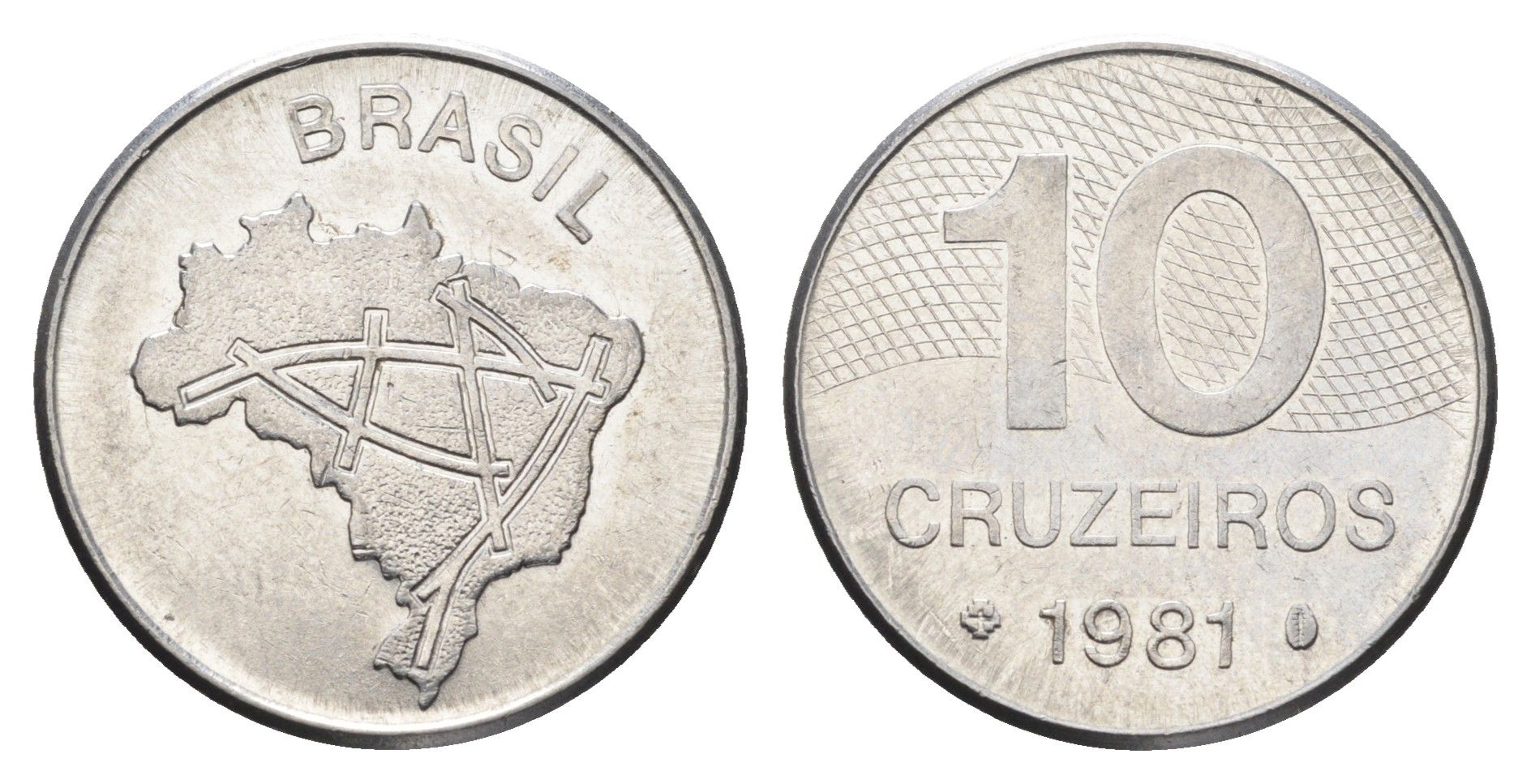 Бразилия 10 крузейро 1981 KM 592.1 нержавеющая сталь 4663-547