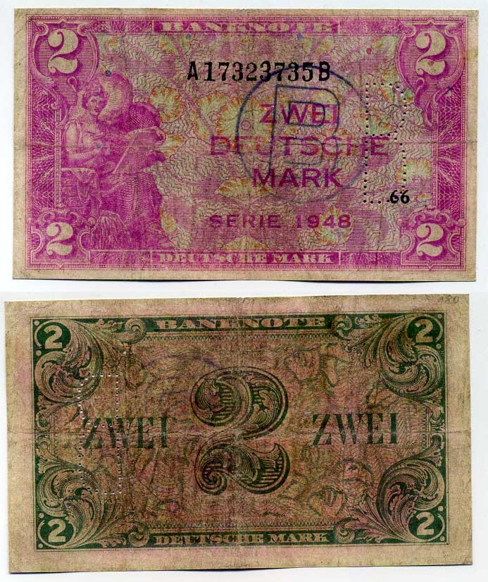 ФРГ 2 марки 1948 штамп и перфорация B, самая редкая разновидность Pick 3d бумага 451-63-2