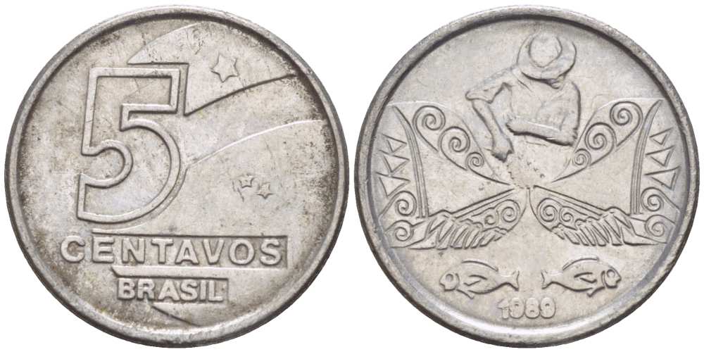 БРАЗИЛИЯ 5 СЕНТАВО 1989 РЕФОРМА 1989-1990 KM 612 нержавеющая сталь 105-739