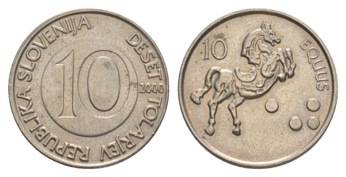 Словения 10 толаров 2000 KM 41 медно-никель UNC 4633-637