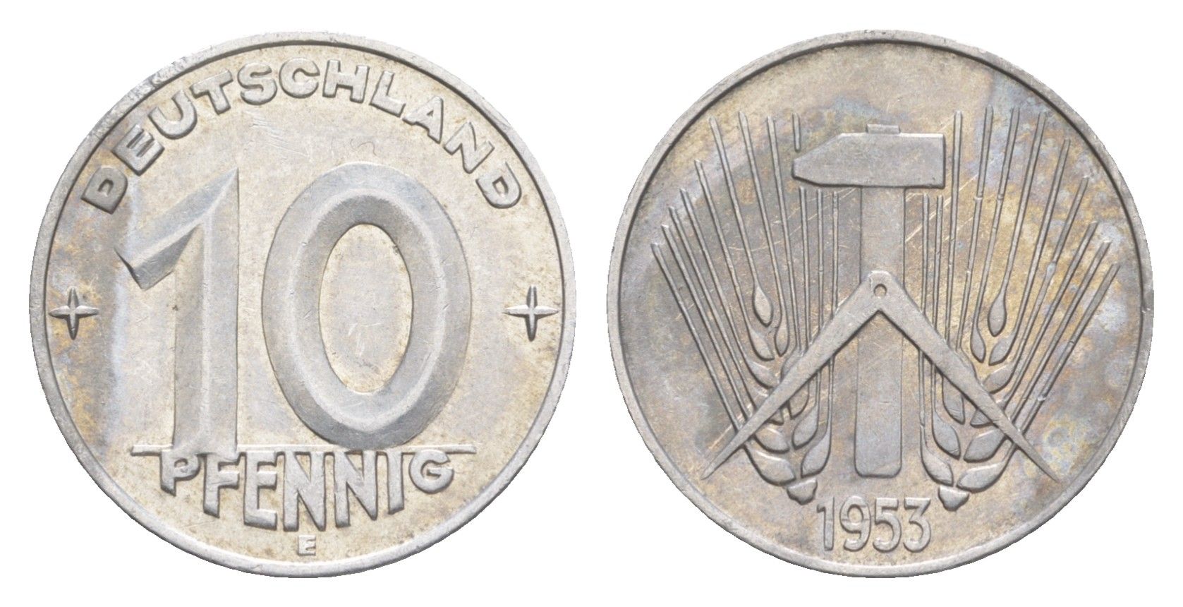 ГДР 10 пфеннигов 1953 E KM 7 алюминий 4647-946