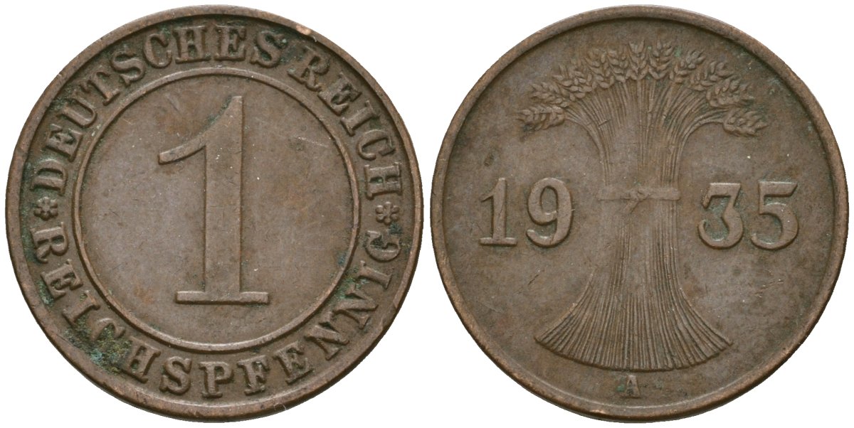 Германия 1 рейхспфенниг 1935 A KM 37, J. 313 бронза 4189-1265