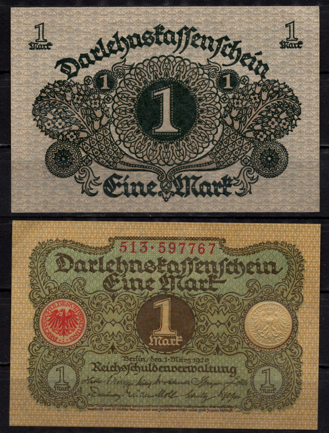 Германия 1 марка 1920 Pick 58 бумага aUNC 7198-18-2-1