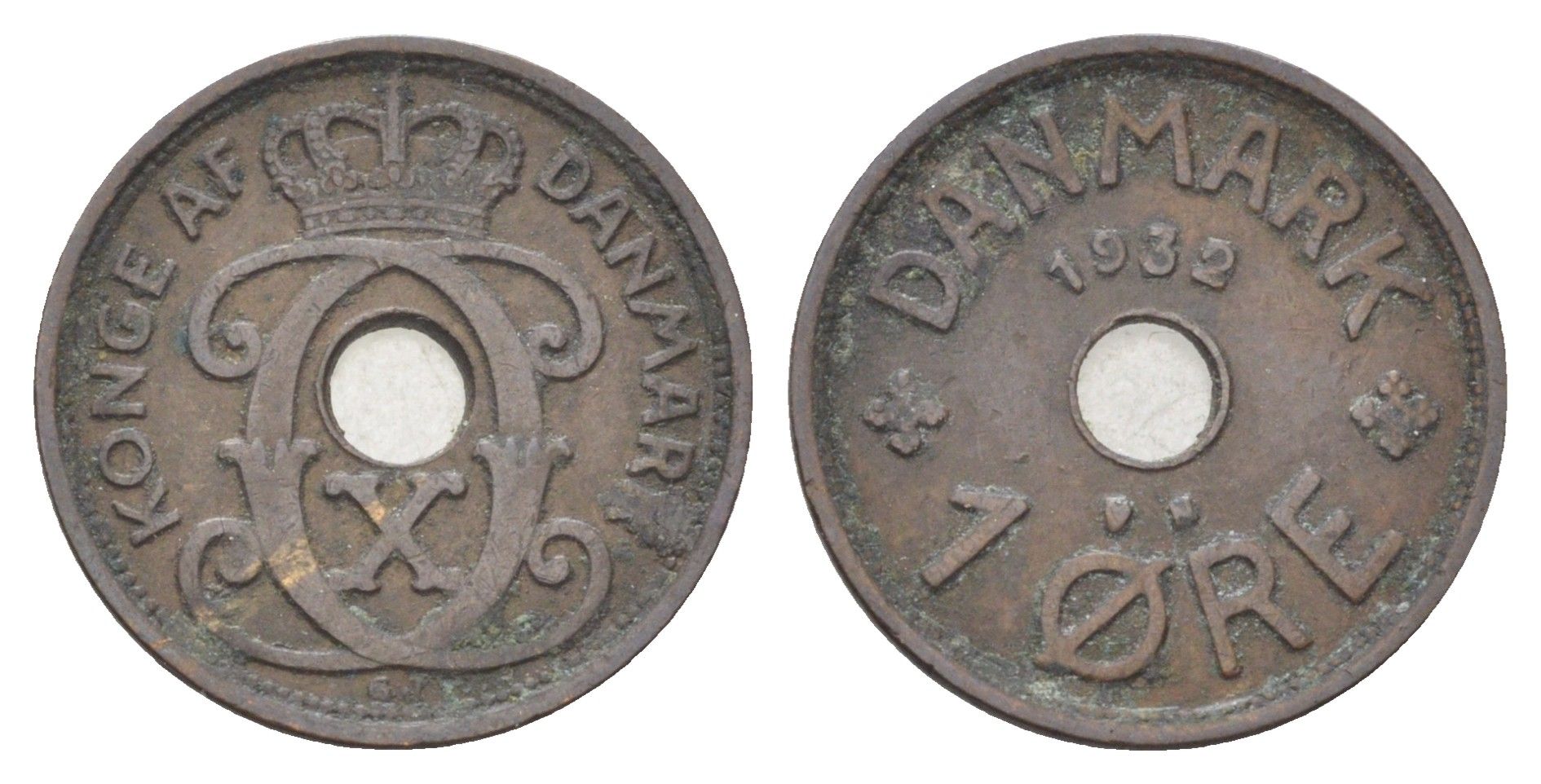 Дания 1 эре 1932 N, Кристиан X (1912-1947) KM 826 бронза 4701-563