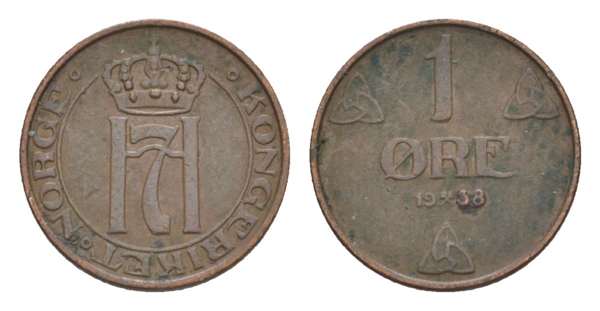 Норвегия 1 эре 1938 Хокон VII (1905-1957) KM 367 бронза 4632-1049