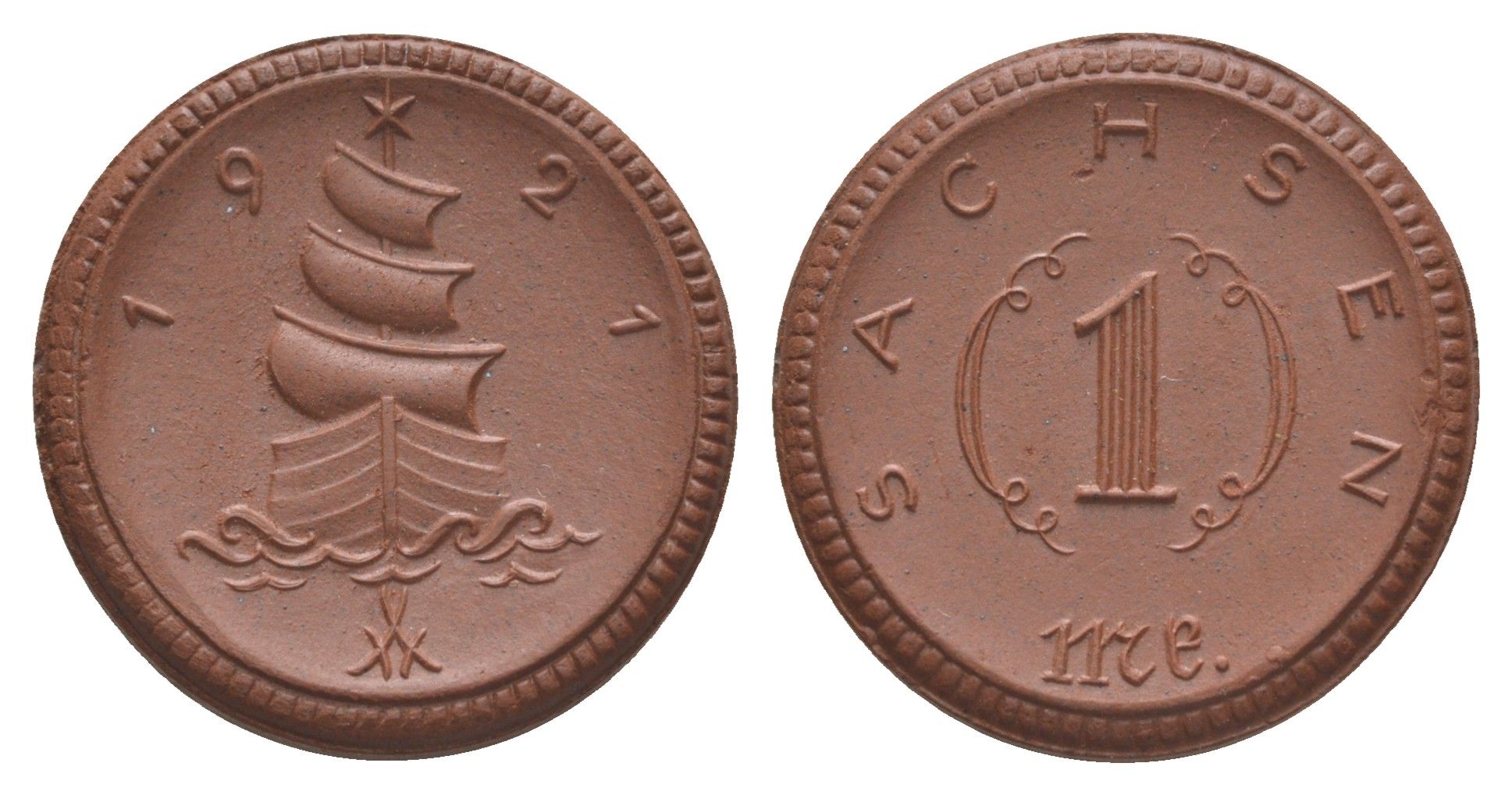 Саксония 1 марка 1921 Men05 22281.14, Men18 27868.14, Scheuch 38a фарфор 1094-5-44