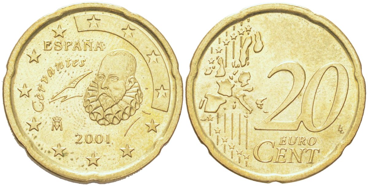 Испания 20 евроцентов 2001 KM 1044 нордик UNC 4614-755