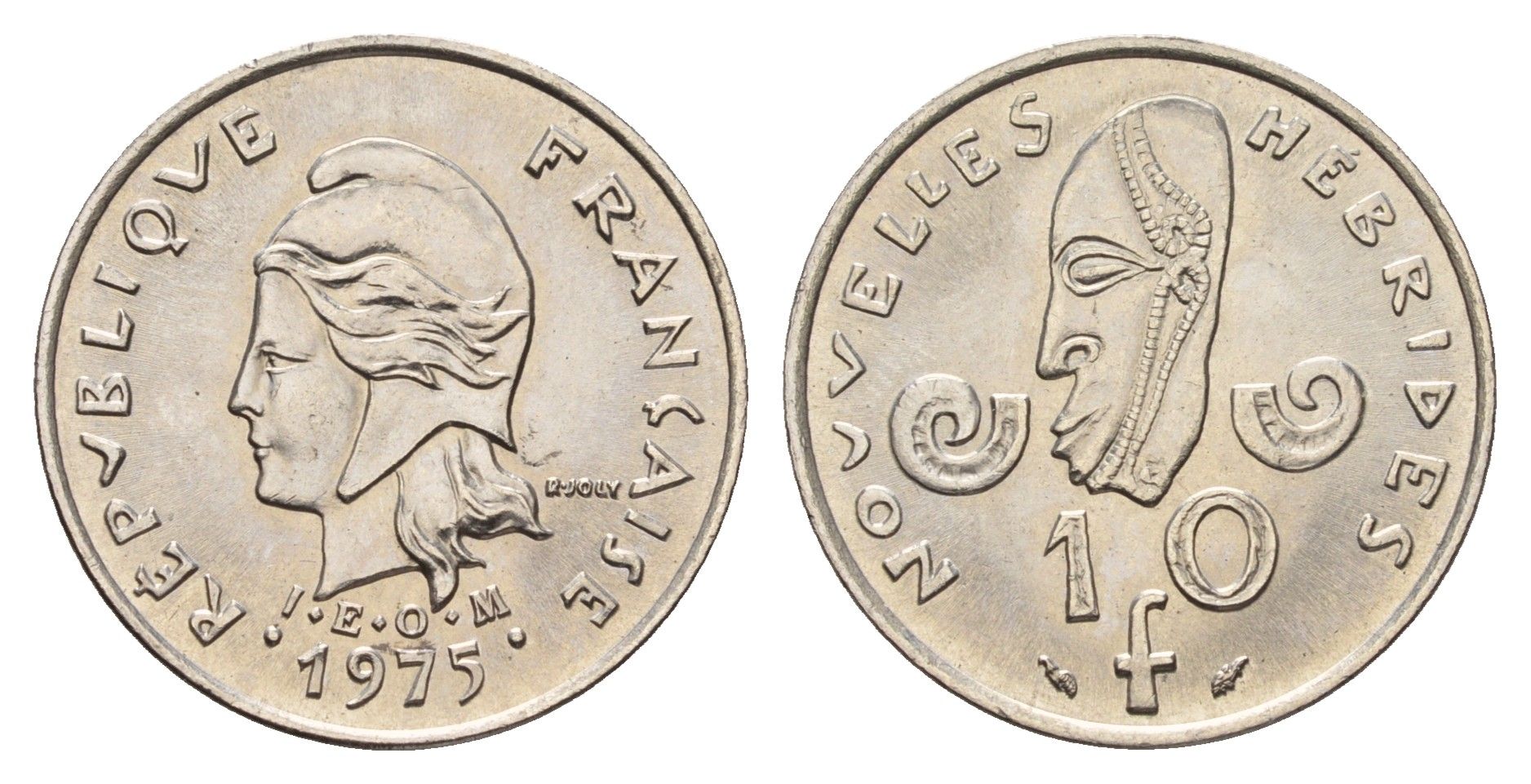 Новые Гебриды 10 франков 1975 KM 2.2 медно-никель UNC 181-635