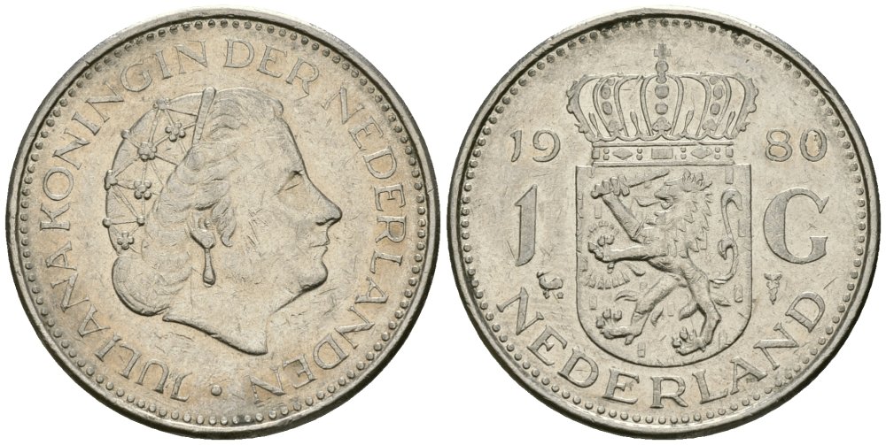 Нидерланды 1 гульден 1980 Юлиана (1948-1980) KM 184a никель 4579-556