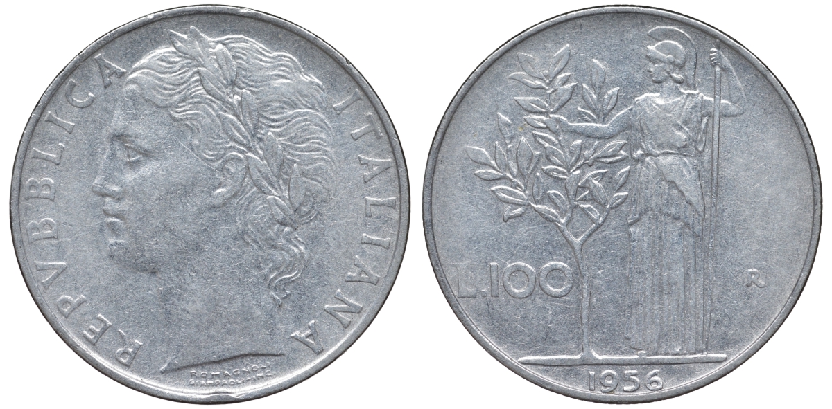 Италия 100 лир 1956 R KM 96.1 нержавеющая сталь 4144-125