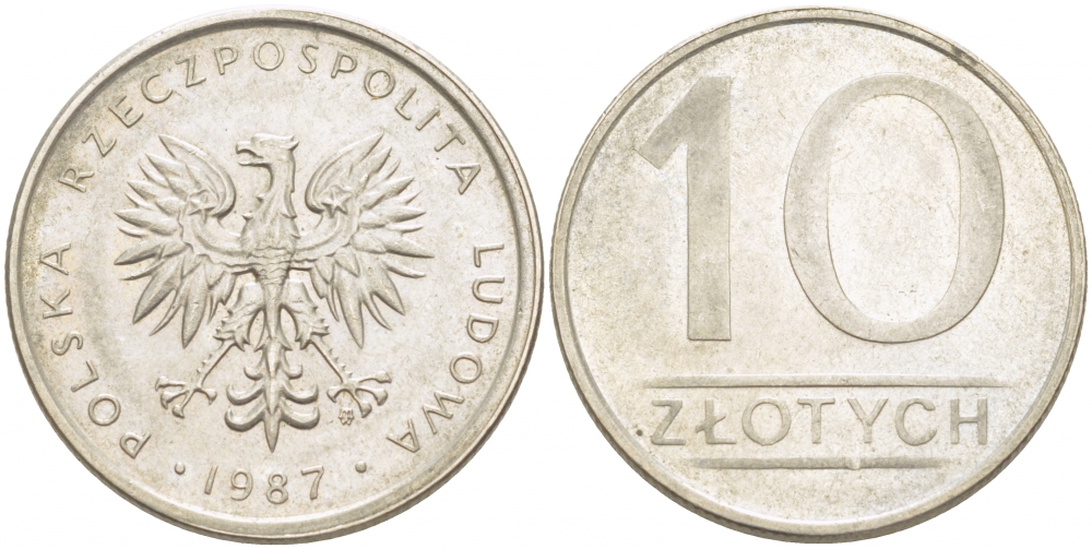 Польша 10 злотых 1987 MW KM 152.1, Parchimowicz 243d медно-никель 4519-1011