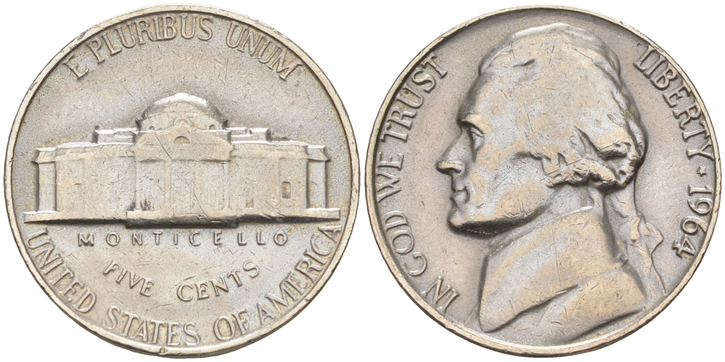 США 5 ЦЕНТОВ 1964 ДЖЕФФЕРСОН KM A192 медно-никель 190-115