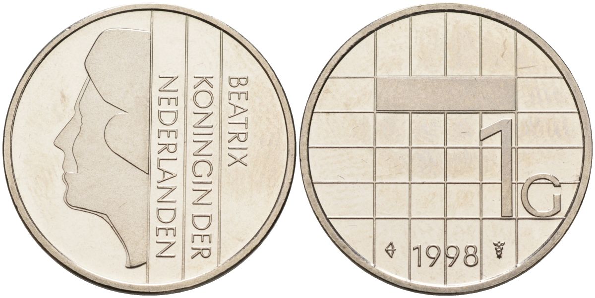Нидерланды 1 гульден 1998 Беатрикс (1980-2013) KM 205 никель UNC 4116-144
