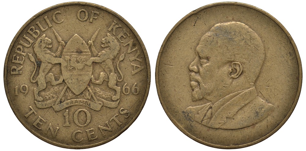 Кения 10 центов 1966 Джомо Кениата KM 2 никель латунь G 4185-723