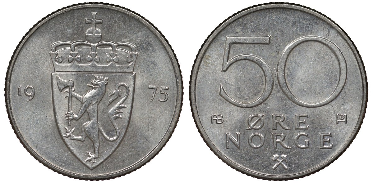Норвегия 50 эре 1975 Улаф V (1957-1991) KM 418 медно-никель 4128-1141