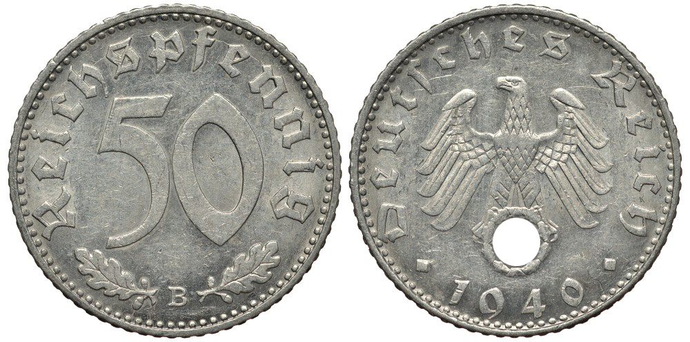 Германия 50 рейхспфеннигов 1940 B KM 96, J.372 алюминий UNC 413-4713