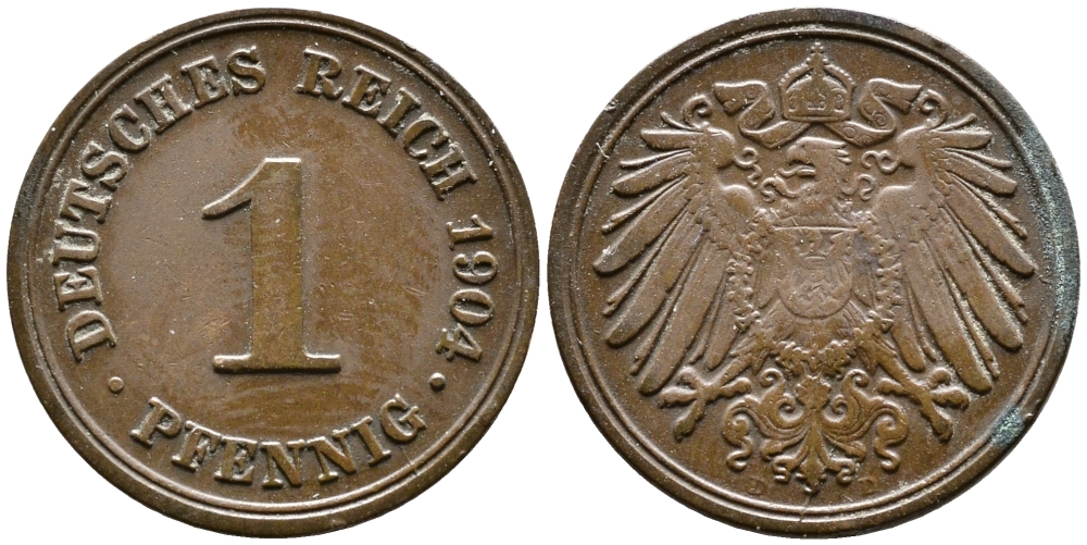 ГЕРМАНИЯ 1 ПФЕННИГ 1904 D KM 10, J. 10 медь 4387-314