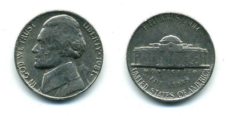 США 5 ЦЕНТОВ 1981 ДЖЕФФЕРСОН KM А192 медно-никель 46-2064