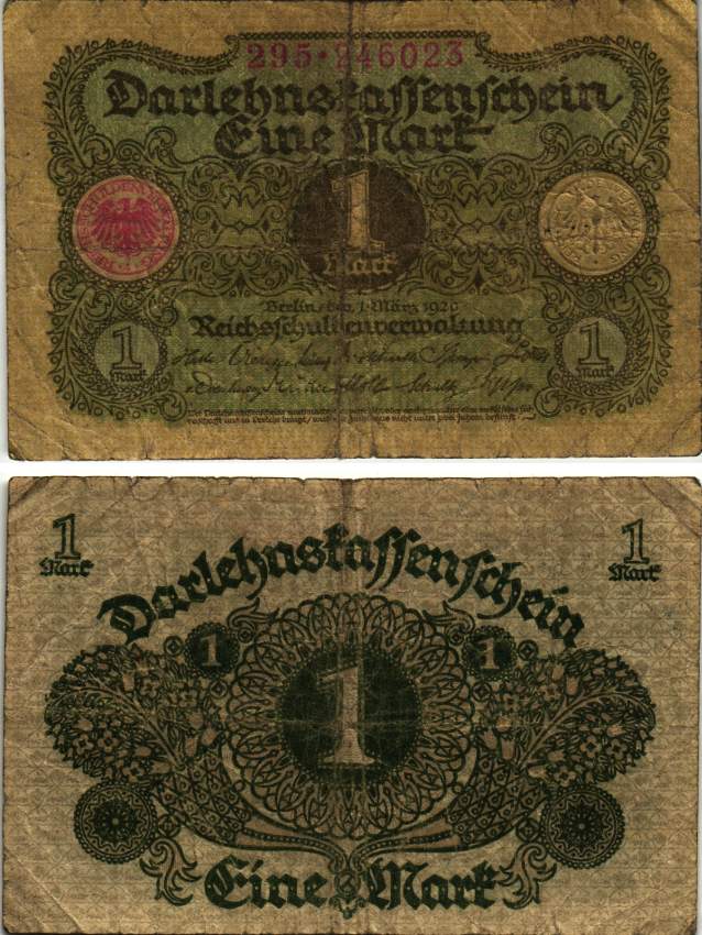 Германия 1 марка 1920 1 марта 1920, веймарская республика Pick 58, Rosenberg 64 бумага 8616-12-1-2