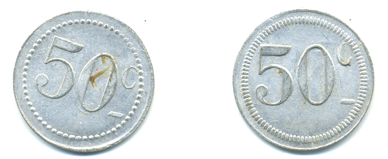 ФРАНЦИЯ 50 САНТИМОВ НАЧАЛО XX ВЕКА d 24 мм, вес около 1,0 гр., платежный жетон., платежный жетон алюминий 89-1055