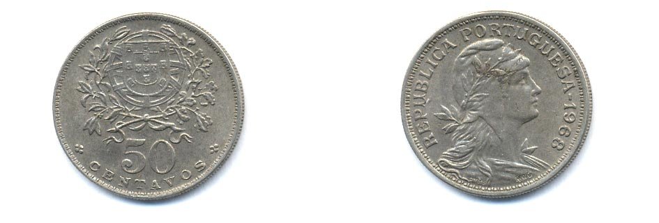 Португалия 50 сентаво 1968 KM 577 медно-никель 4379-1054