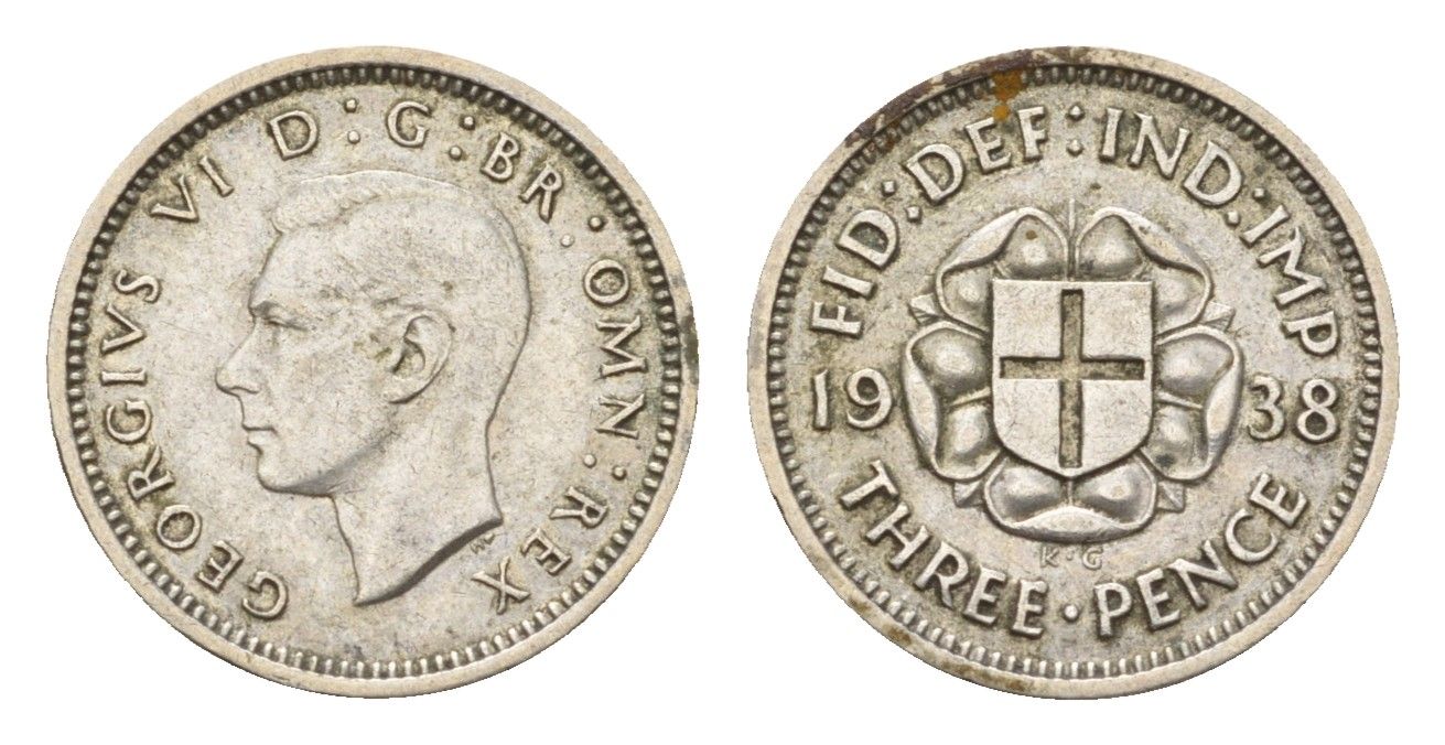 Великобритания 3 пенса 1938 Георг VI (1936-1952) KM 848, Spink 4085 серебро 4567-334