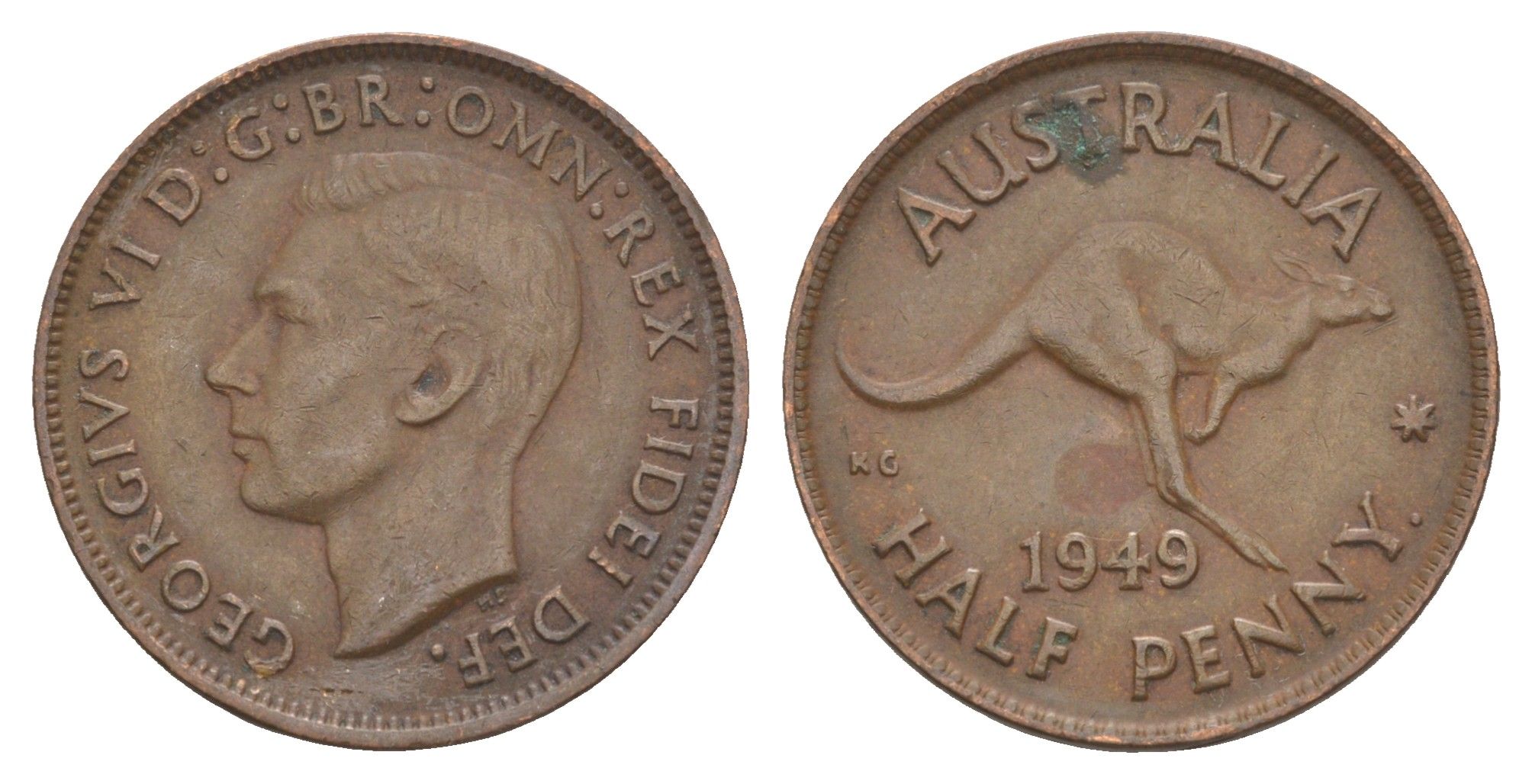 Австралия 1/2 пенни 1949 Георг VI (1936-1952), кенгуру KM 42 бронза 4652-141