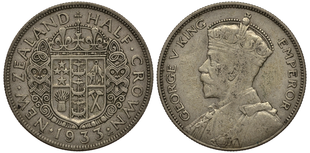 Новая Зеландия 1/2 кроны 1933 Георг V (1910-1936) KM 5 серебро 272-532