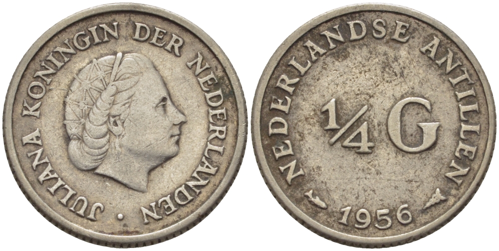 Нидерландские Антилы 1/4 гульдена 1956 Юлиана (1948-1980) KM 4 серебро 66-968