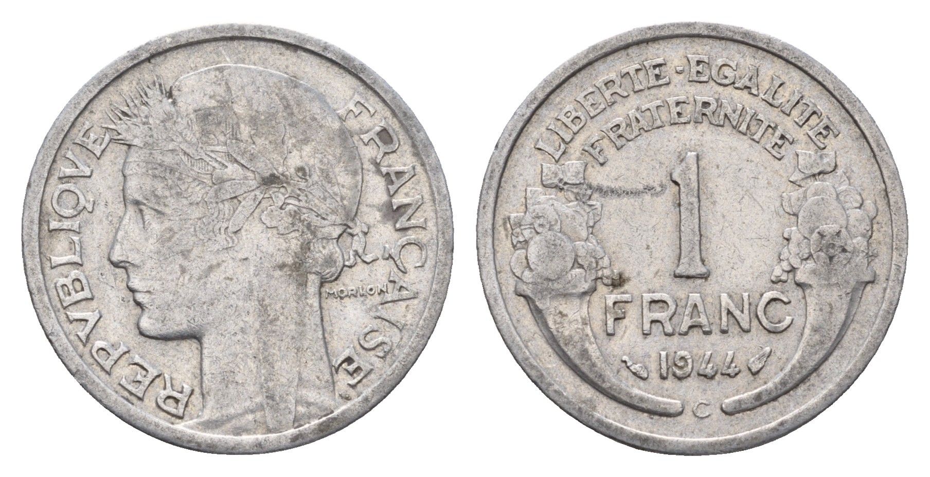 Франция 1 франк 1944 C KM 885a.3 алюминий 4118-347