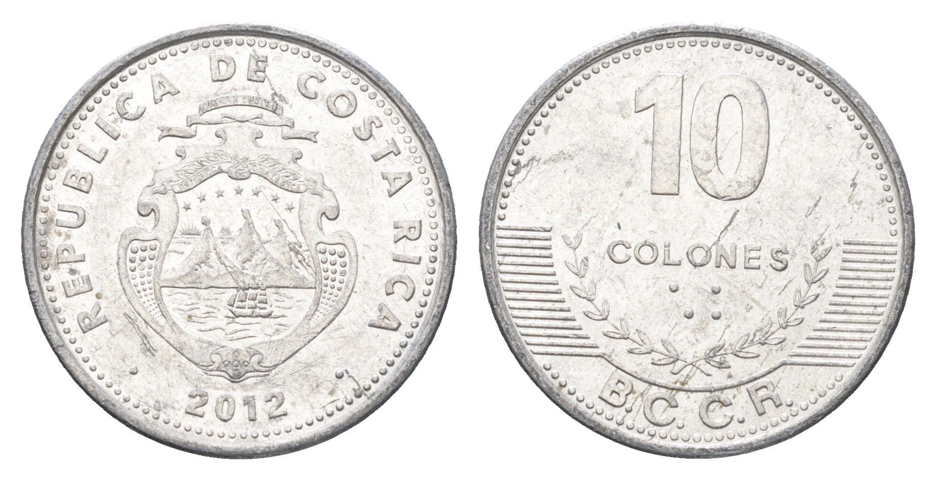 Коста-Рика 10 колонов 2012 KM 228b алюминий 4663-1012