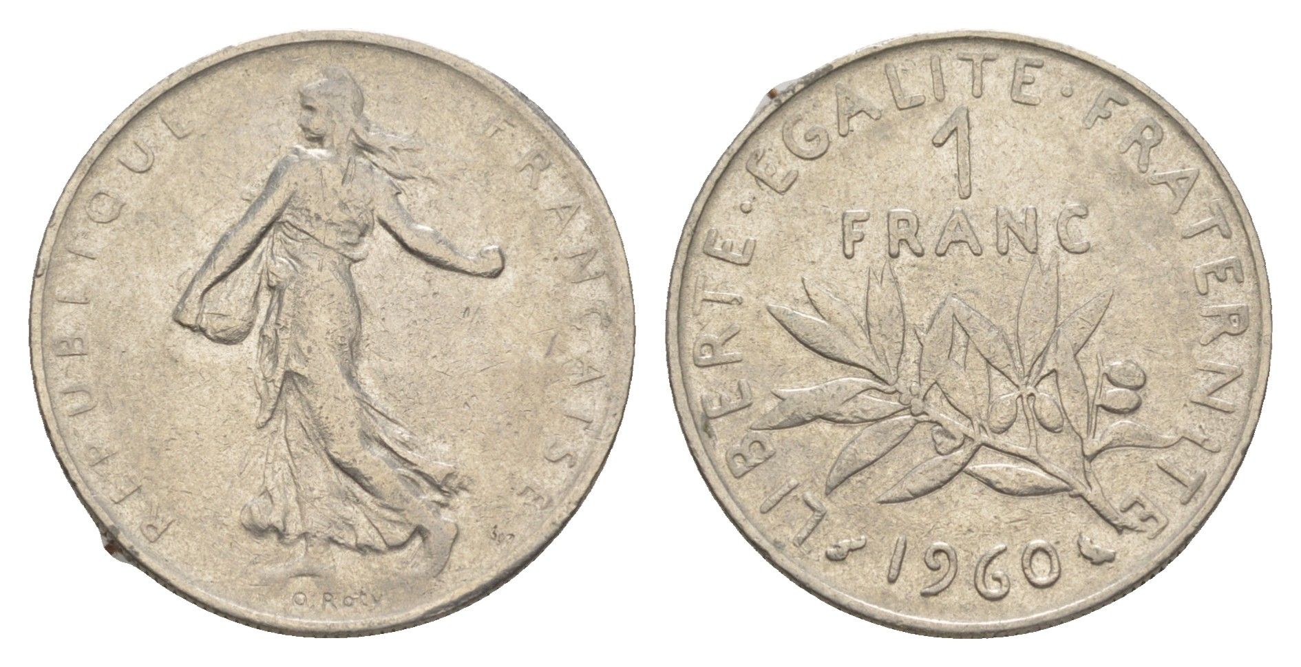 Франция 1 франк 1960 сеятель KM 925 никель 4539-1123