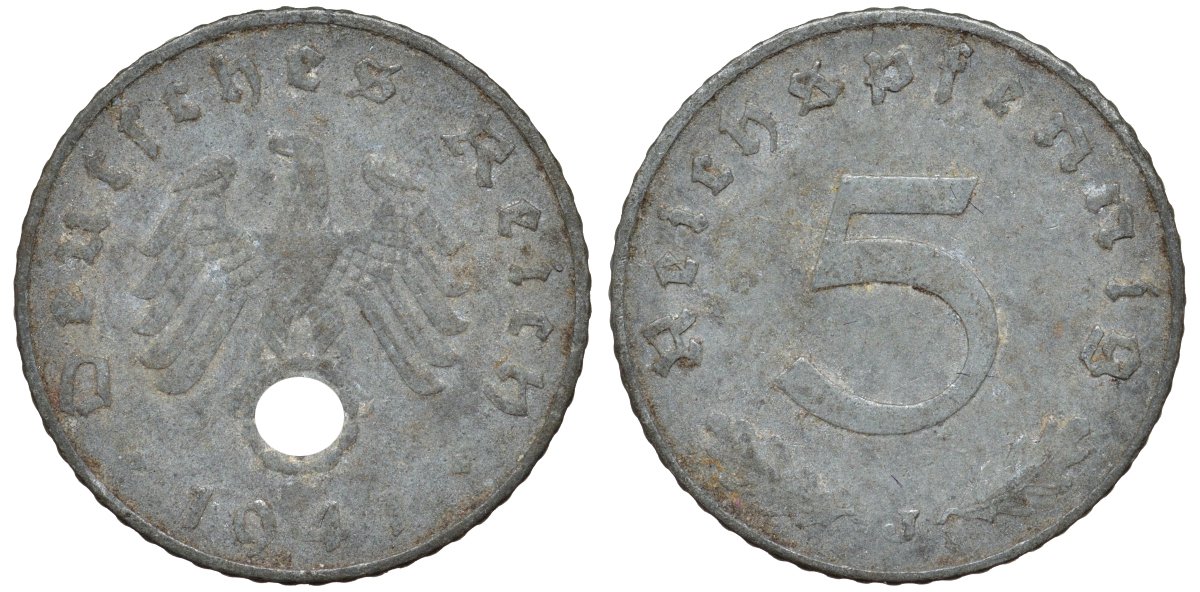 Германия 5 рейхспфеннигов 1941 J KM 100, J.370 цинк 4174-466