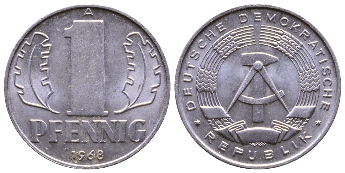 ГДР 1 ПФЕННИГ 1968 А КМ 8.1 алюминий 4110-1758