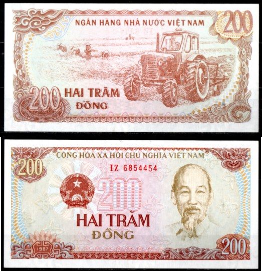 Вьетнам 200 донг 1987 Хо Ши Мин, трактор Pick 100 c (1) бумага UNC (пресс) 6293-26-1-2