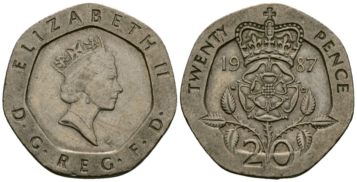 Великобритания 20 пенсов 1987 Елизавета II (1952-2022) KM 939, Spink 4361 (G2) медно-никель 4135-143