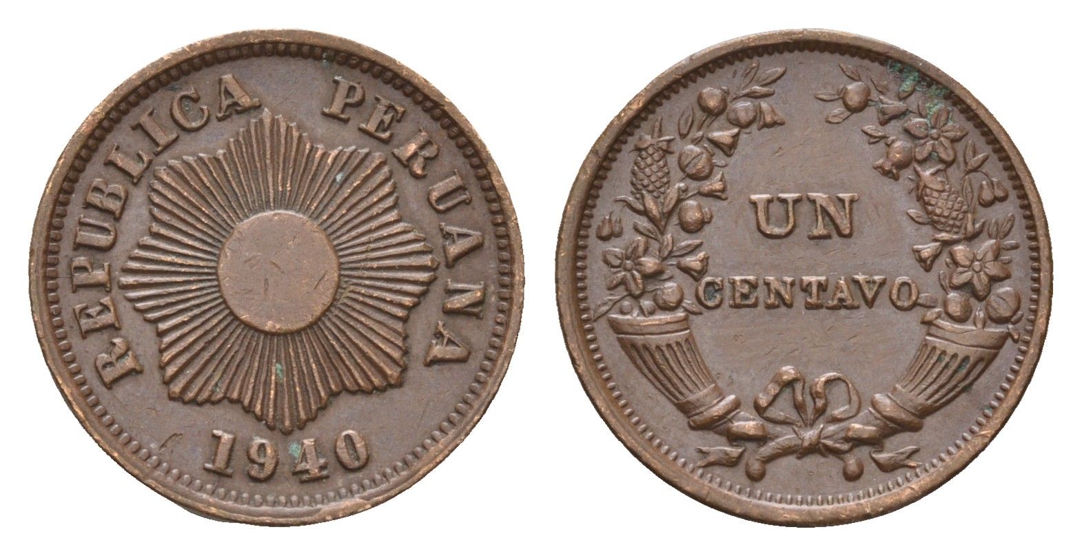 Перу 1 сентаво 1940 KM 208.2 бронза 4124-1243