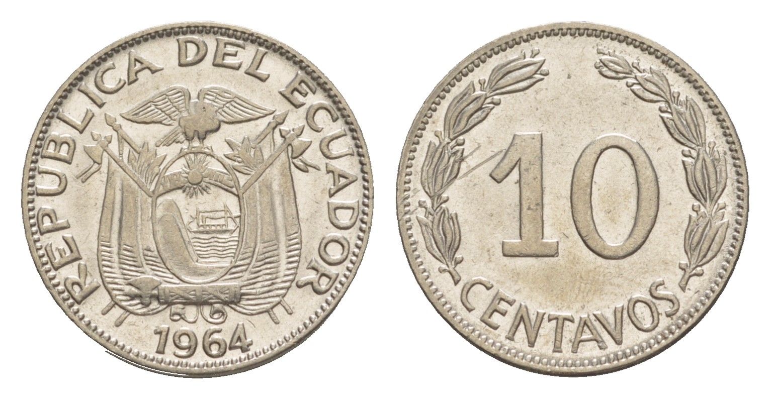 Эквадор 10 сентаво 1964 KM 76c сталь плакированная никелем 4640-1153