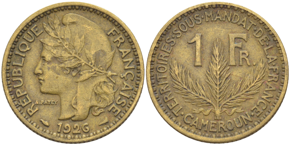 Французский Камерун 1 франк 1926 (а), монетный двор Париж KM 2 алюминиевая бронза 4681-136