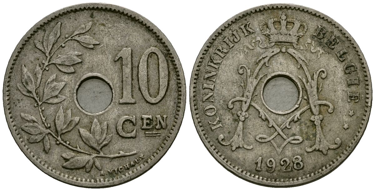 Бельгия 10 сантимов 1928 Belgie KM 86 медно-никель 4163-257