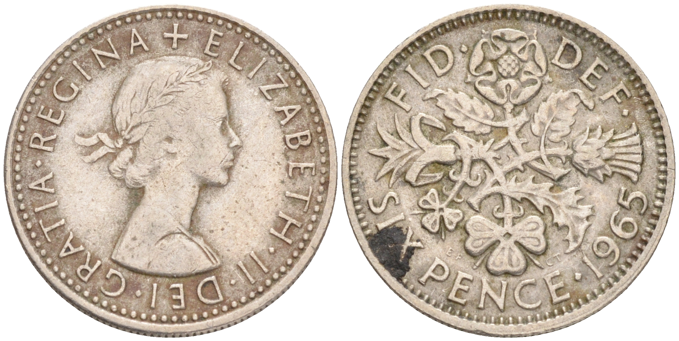 Великобритания 6 пенсов 1965 Елизавета II (1952-2022) KM 903, Spink 4149 медно-никель 192-241