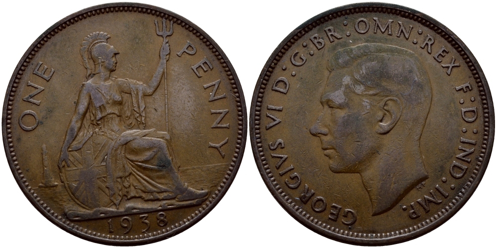 Великобритания 1 пенни 1938 Георг VI (1936-1952) KM 845, Spink 4114 бронза 4178-1344