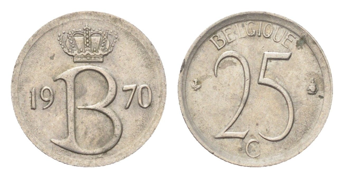 Бельгия 25 сантимов 1970 Belgique, Бодуэн I (1951-1993) KM 153 медно-никель 4705-334