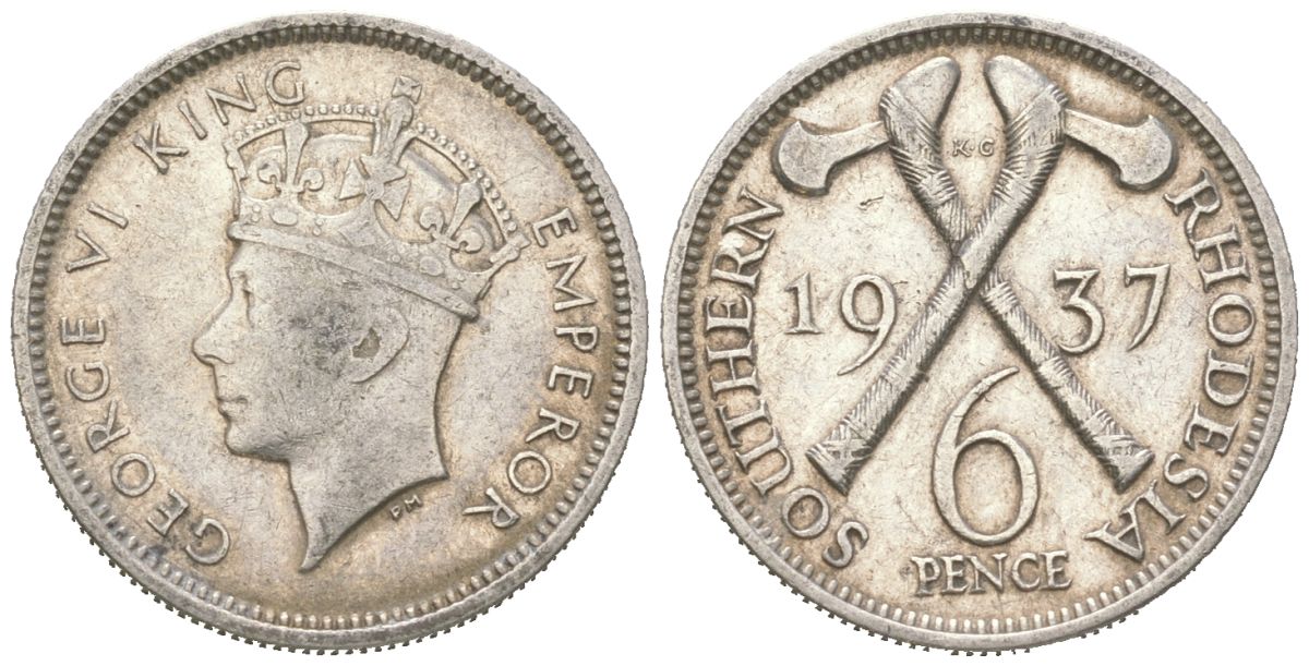 Южная Родезия 6 пенсов 1937 Георг VI (1936-1952) KM 10 серебро 4617-133