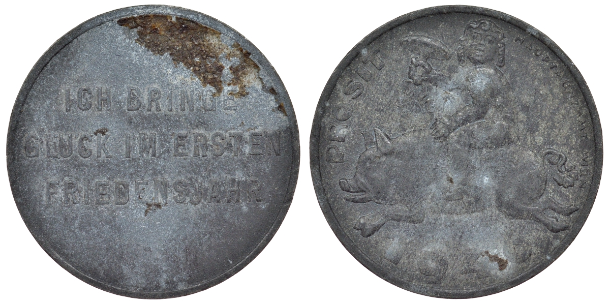 Австрия жетон 1946 удачи в первом году свободы, ребенок с грибом на свинье цинк 4121-154