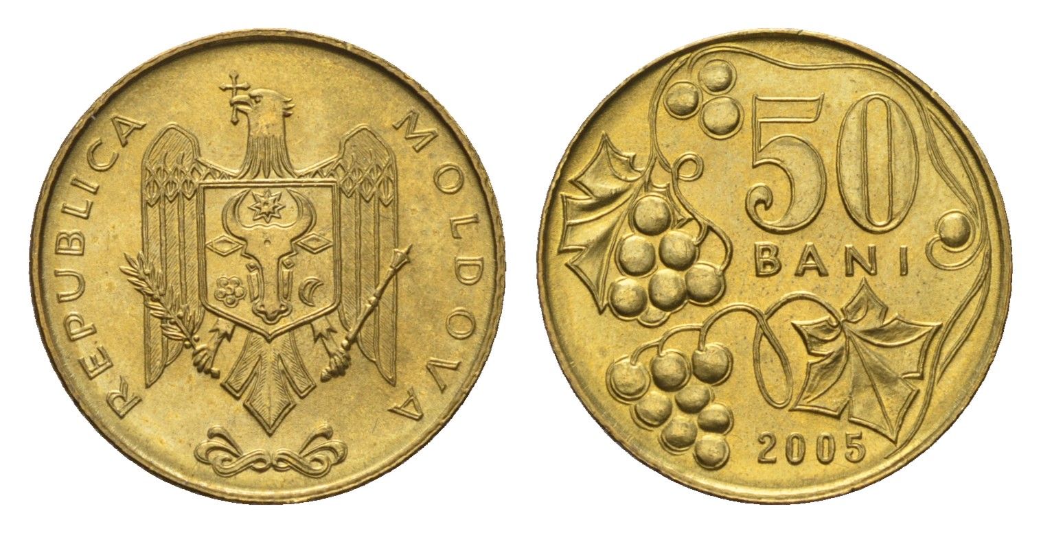 Молдавия (Молдова) 50 бань (бани) 2005 KM 10 сталь плакированная латунью UNC 4694-1118