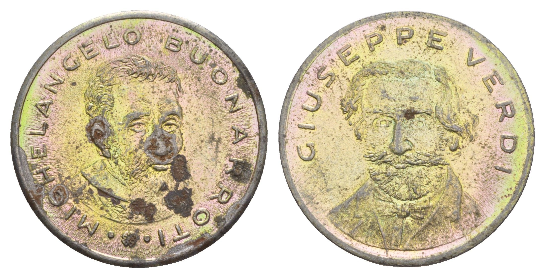 Италия медаль Джузеппе Верди/Микеланджело Буонарроти диаметр 28 мм, вес 8,2 гр медно-никель 4656-533