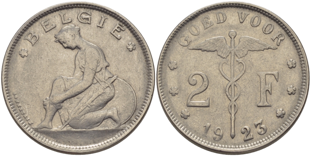 Бельгия 2 франка 1923 Belgie, Альберт I (1909-1934) KM 92 никель 28-246
