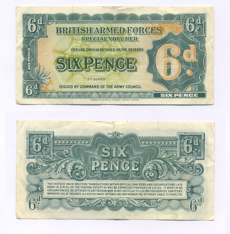 АНГЛИЯ 6 ПЕНСОВ 1948 ВТОРАЯ СЕРИЯ, ДЛЯ ВООРУЖЕННЫХ СИЛ Pick М17а бумага 6318-2-1-1