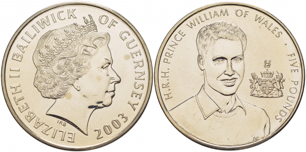 Гернси 5 фунтов 2003 принц Вильям KM 143 медно-никель UNC 04-092-23